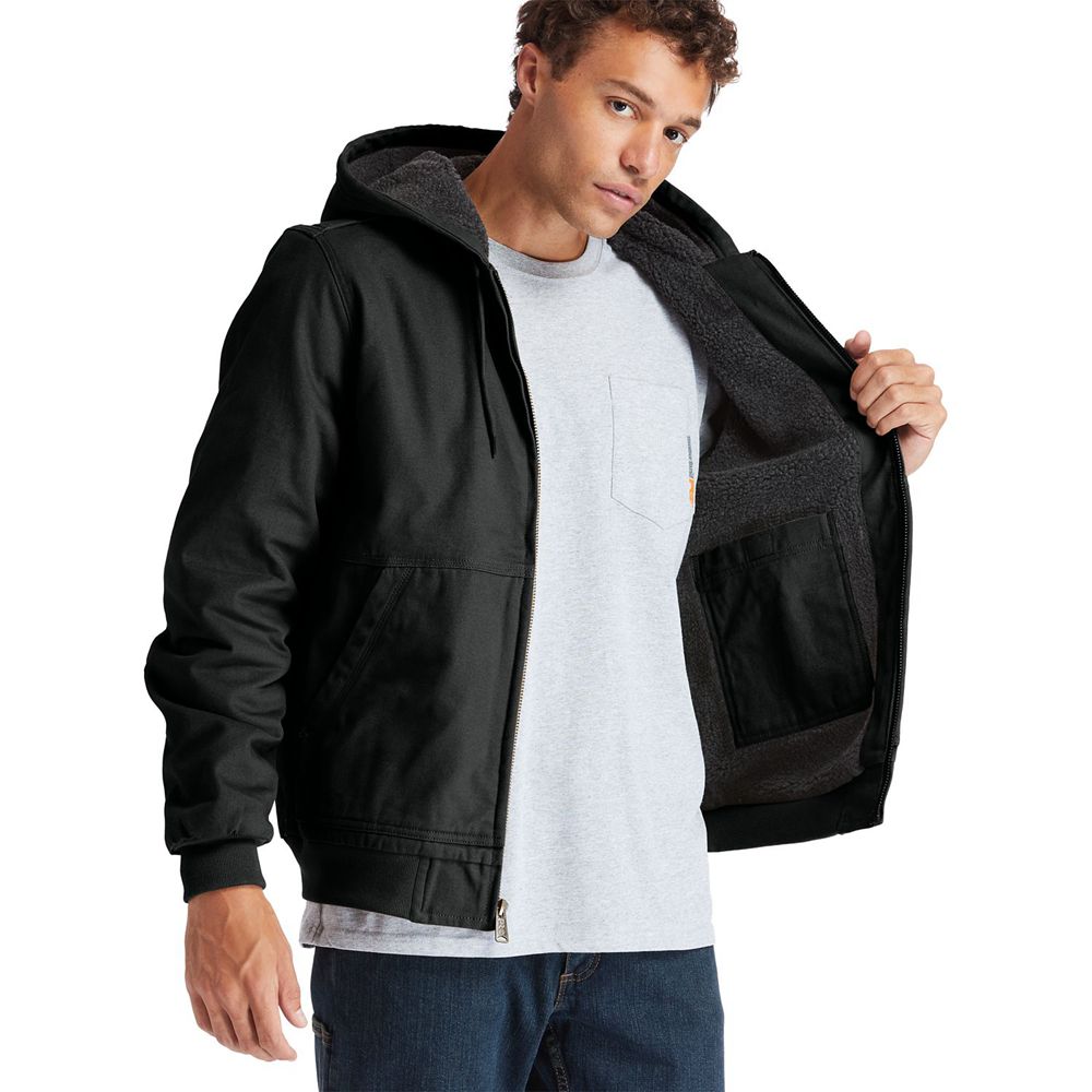 Timberland Mens Jackets PRO® Gritman Lined, Hooded Canvas - Black - India UY6789412